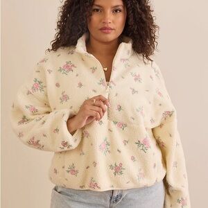 ARULA Cream Floral Teddy Jacket